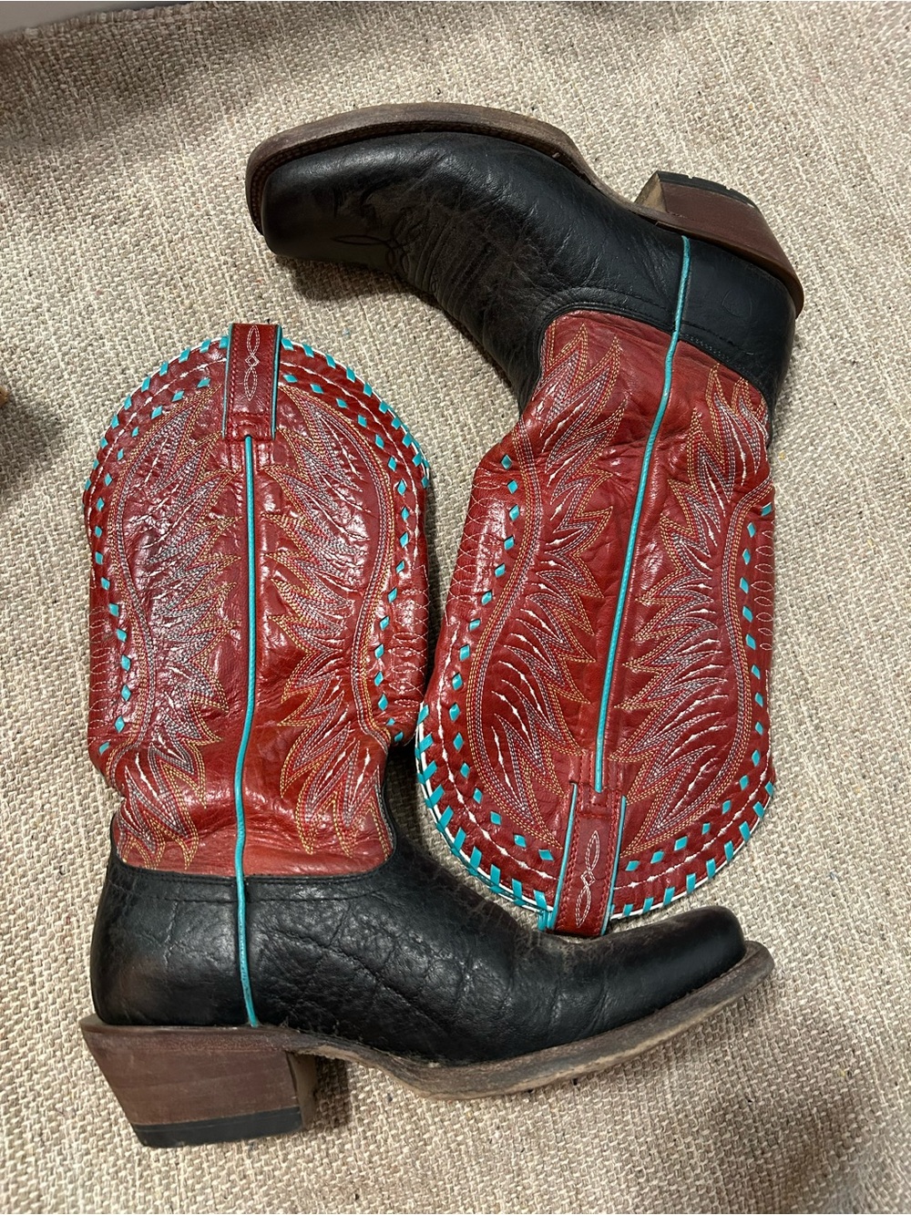 Ariat Women's Black & Red Western Boots with Turquoise Accents - Picture 4 of 9